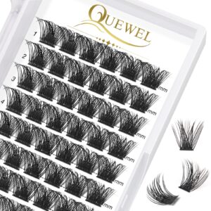 quewel cluster lashes 72 pcs wide stem individual lashes c/d curl 8-16mm length diy eyelash extension false eyelashes natural&mega styles soft for personal makeup use at home (mega-d-14)