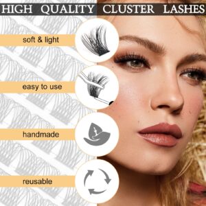 QUEWEL Cluster Lashes 72 Pcs Wide Stem Individual Lashes C/D Curl 8-16mm Length DIY Eyelash Extension False Eyelashes Natural&Mega Styles Soft for Personal Makeup Use at Home (Mega-D-14)