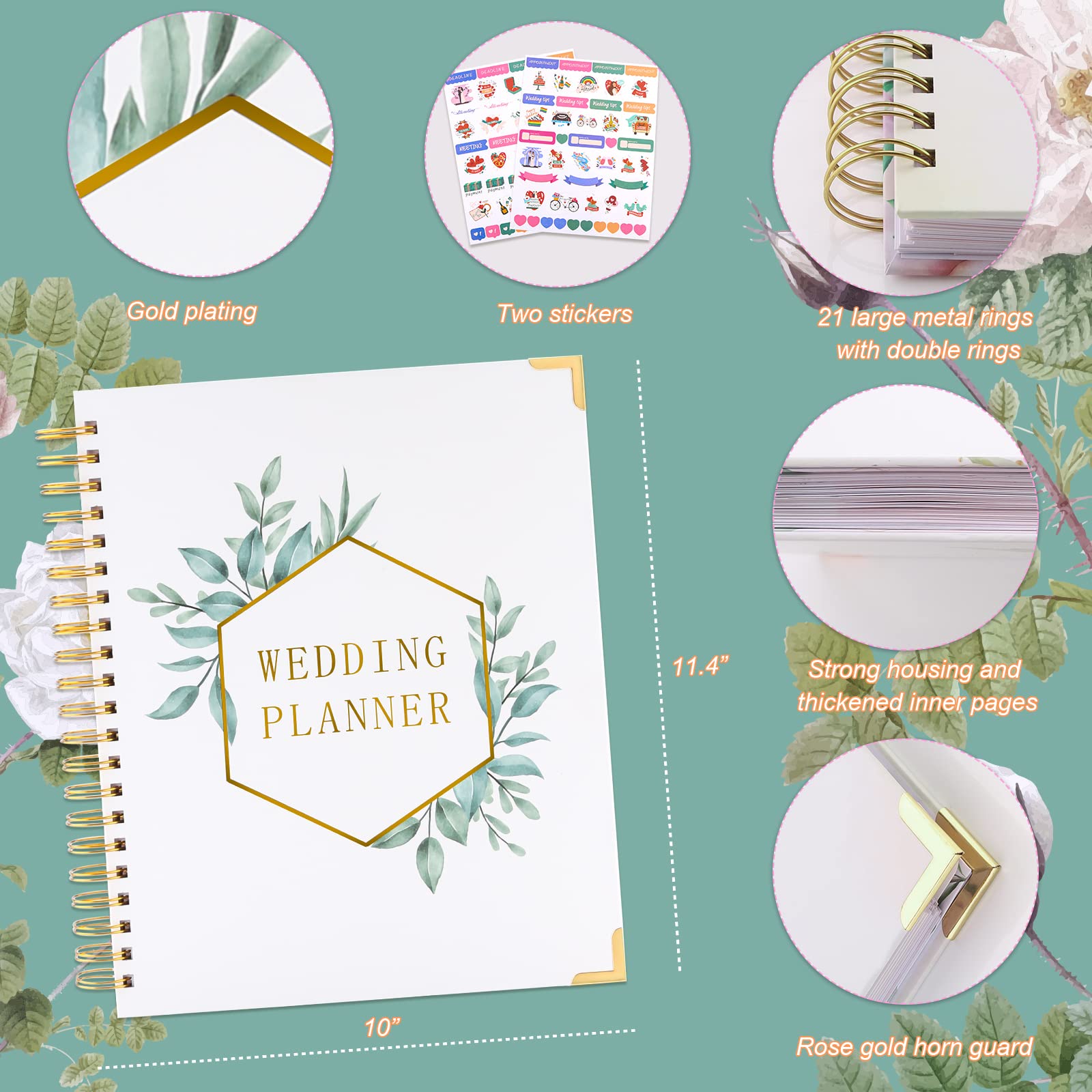 Wedding Planner Book and Organizer For The Bride,Engagement Gift for Newly Engaged Couples，Bride To Be Gifts-Planning Stickers,Pocket Folder,Ballpoint Pen and Card.