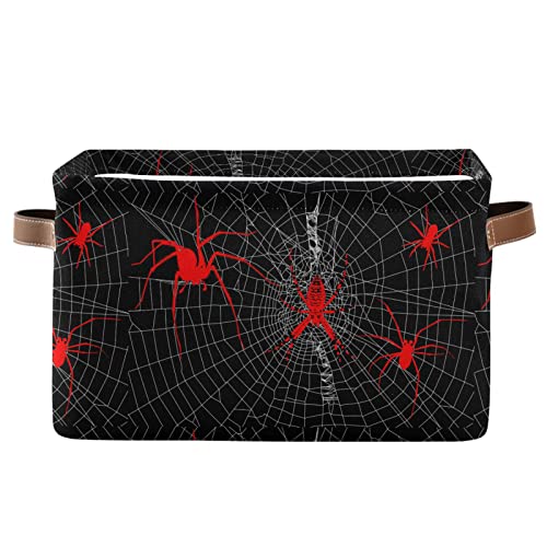 Red Halloween Spider Web Storage Bins Canvas Fabric Collapsible Organizer Basket for Organizing Fabric Storage Baskets Nursery Toys Towels Clothes 1 Pieces