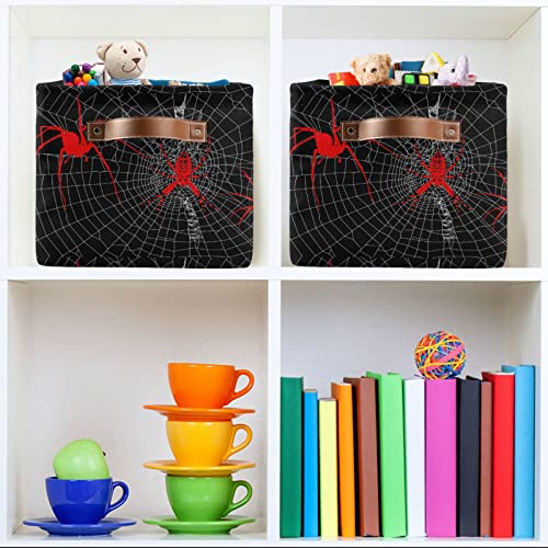 Red Halloween Spider Web Storage Bins Canvas Fabric Collapsible Organizer Basket for Organizing Fabric Storage Baskets Nursery Toys Towels Clothes 1 Pieces