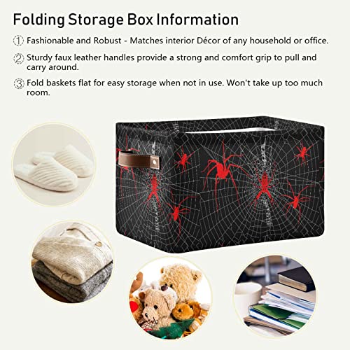 Red Halloween Spider Web Storage Bins Canvas Fabric Collapsible Organizer Basket for Organizing Fabric Storage Baskets Nursery Toys Towels Clothes 1 Pieces