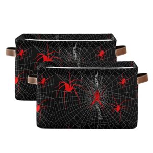 Red Halloween Spider Web Storage Bins Canvas Fabric Collapsible Organizer Basket for Organizing Fabric Storage Baskets Nursery Toys Towels Clothes 1 Pieces