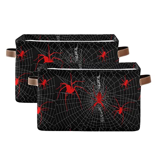 Red Halloween Spider Web Storage Bins Canvas Fabric Collapsible Organizer Basket for Organizing Fabric Storage Baskets Nursery Toys Towels Clothes 1 Pieces