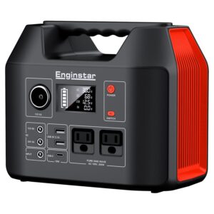 enginstar portable power station 300w 296wh battery bank with 110v pure sine wave ac outlet for outdoors camping hunting and emergency, 80000mah backup battery power supply for cpap