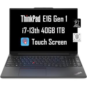 lenovo thinkpad e16 business laptop (16" fhd+ touchscreen, intel 13th gen 10-core i7-1355u, 40gb ram, 1tb ssd) backlit, fingerprint, fhd webcam, ethernet, thunderbolt 4, win 11 pro, black, 2024