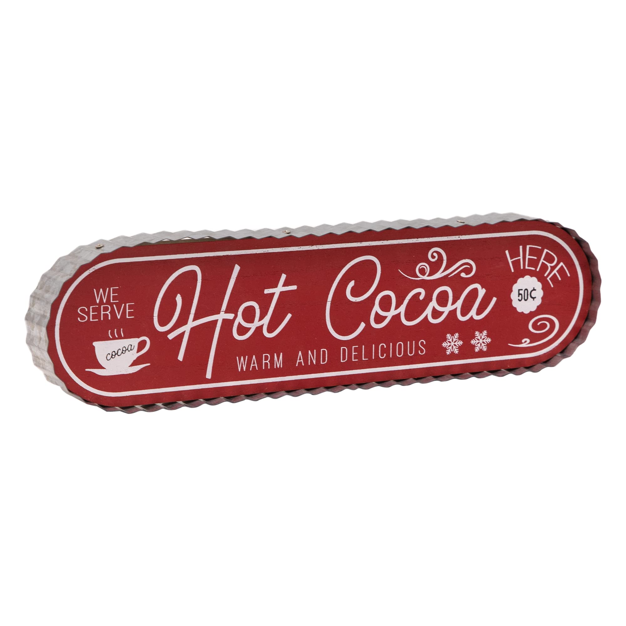 COLLECTIVE HOME - Hot Cocoa Sign, Galvanized Christmas Decoration, Rustic Wood Plaque for Cafe, Home, Bar, Hot Cocoa Tabletop Decoration