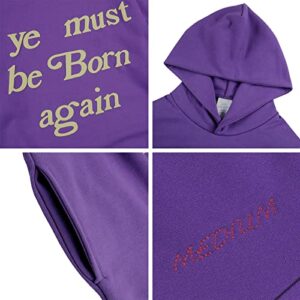 astro monical Ye Must Be Born Again Graphic Hoodies Rapper Graphic Hoodies For Men Oversized Cotton Sport Jumper Violet,L