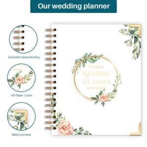 Wedding Planner Book and Organizer for the Bride - Keep Everything Organized & Together - Beautiful Engagement Gift for Couples,Bride To Be Gifts - Hard Cover & Pockets (Golden Coil Flower)