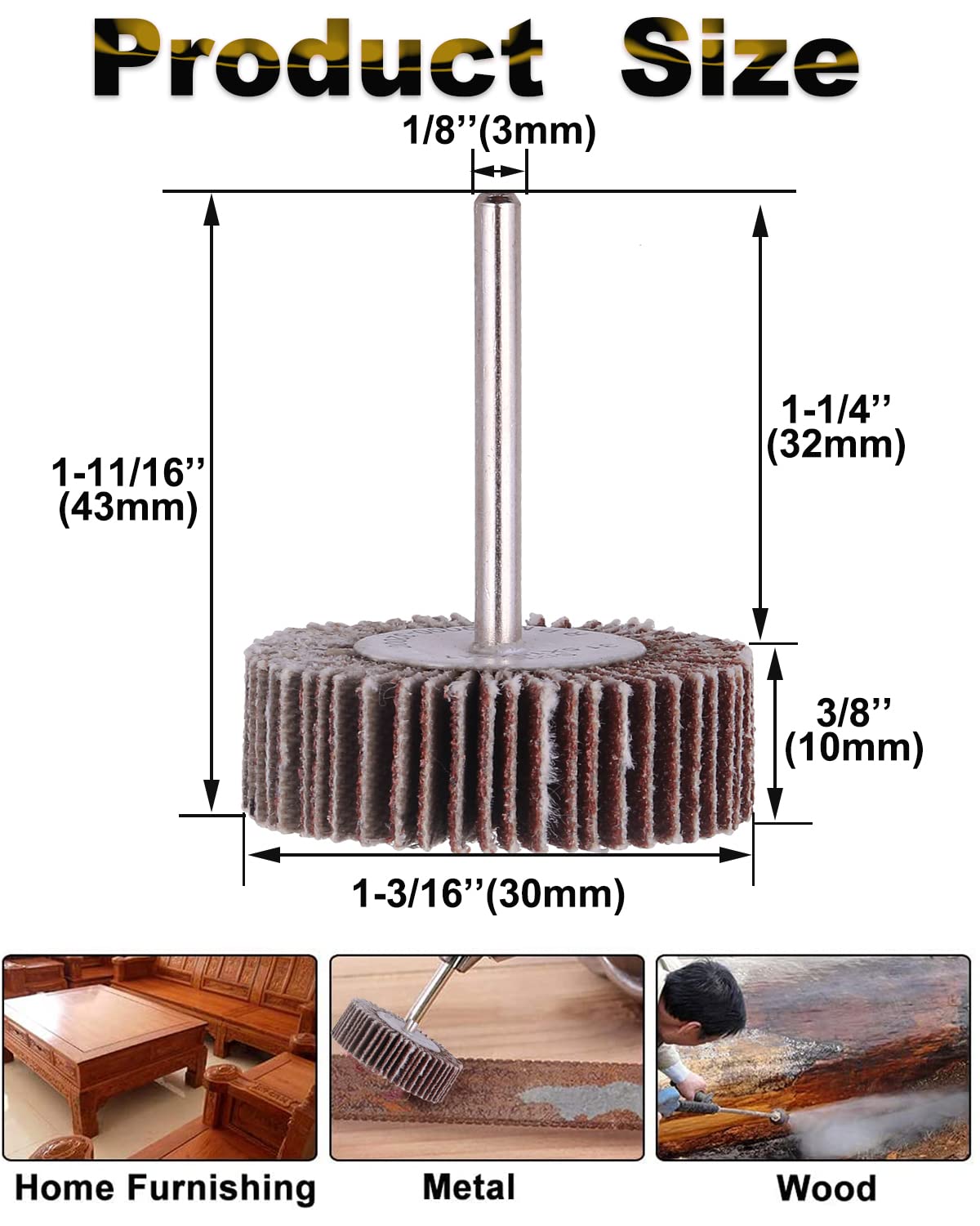 Rocaris 10 Pack Flap Wheel, 120 Grit for Rotary Tools，1/8 inch Shank (32X10X3)