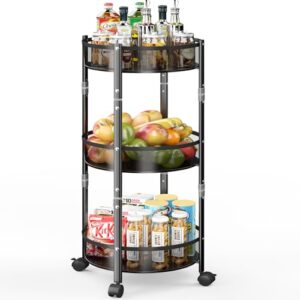 innotic 3-tier rolling utility cart, no assemble, collapsible metal storage organizer cart with lockable wheels, multifunctional trolley for kitchen, office, garden(black)
