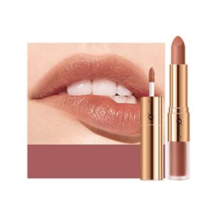 kuailego rose gold 2 in 1 matte lipstick & liquid lipstick, full color lip gloss, matte finish, nude, long wear waterproof velvet lipstick (04)