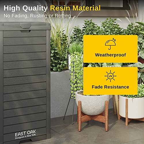 EAST OAK 31 Gallon Outdoor Trash Can, Waterproof Resin Garbage Can with Tiered Lid and Drip Tray, Outside Trash Bin for Patio, Kitchen, Backyard, Deck, Gray