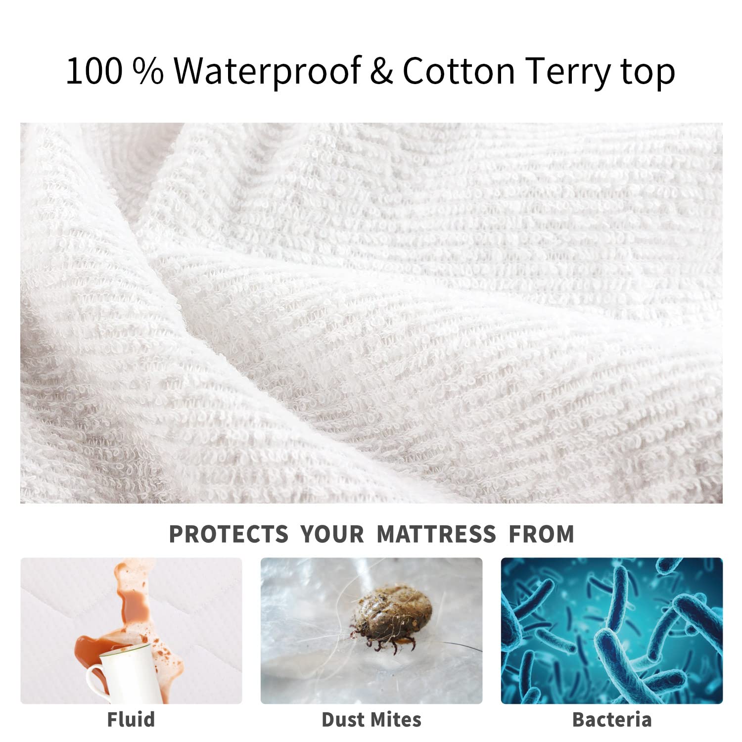 Letech+ Waterproof Mattress Protector Fitted Style, Queen Size 100% Cotton Terry Smooth and Breathable Top, Mattress Cover - Noiseless Vinyl-Free Deep Pocket Machine Washable Protector