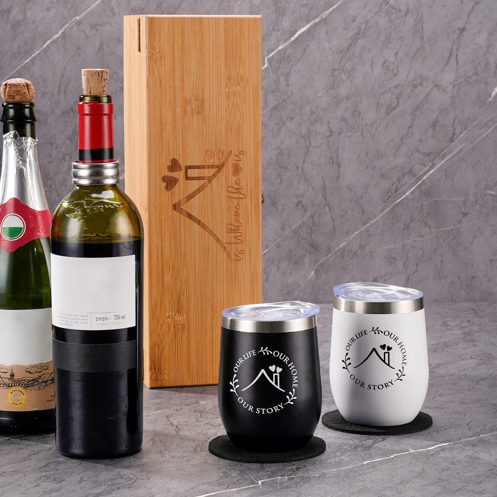 OOFFUN Housewarming Gifts - House Warming Gifts New Home - Wine Tumblers and Bottle Accessories - Home Essentials for New Home - Wine Gifts for New House