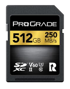 prograde digital sd uhs-ii 512gb card v60 –up to 130mb/s write speed and 250 mb/s read speed | for professional vloggers, filmmakers, photographers & content curators