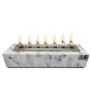 QOJT Table Top Fire Pit for Indoor, Bio Ethanol Fuel Mini Fire Pit, Tabletop Fireplace for Home Decor, Fire Bowl with Marble Stainless Steel Small Fire Pit (White-Gloden)