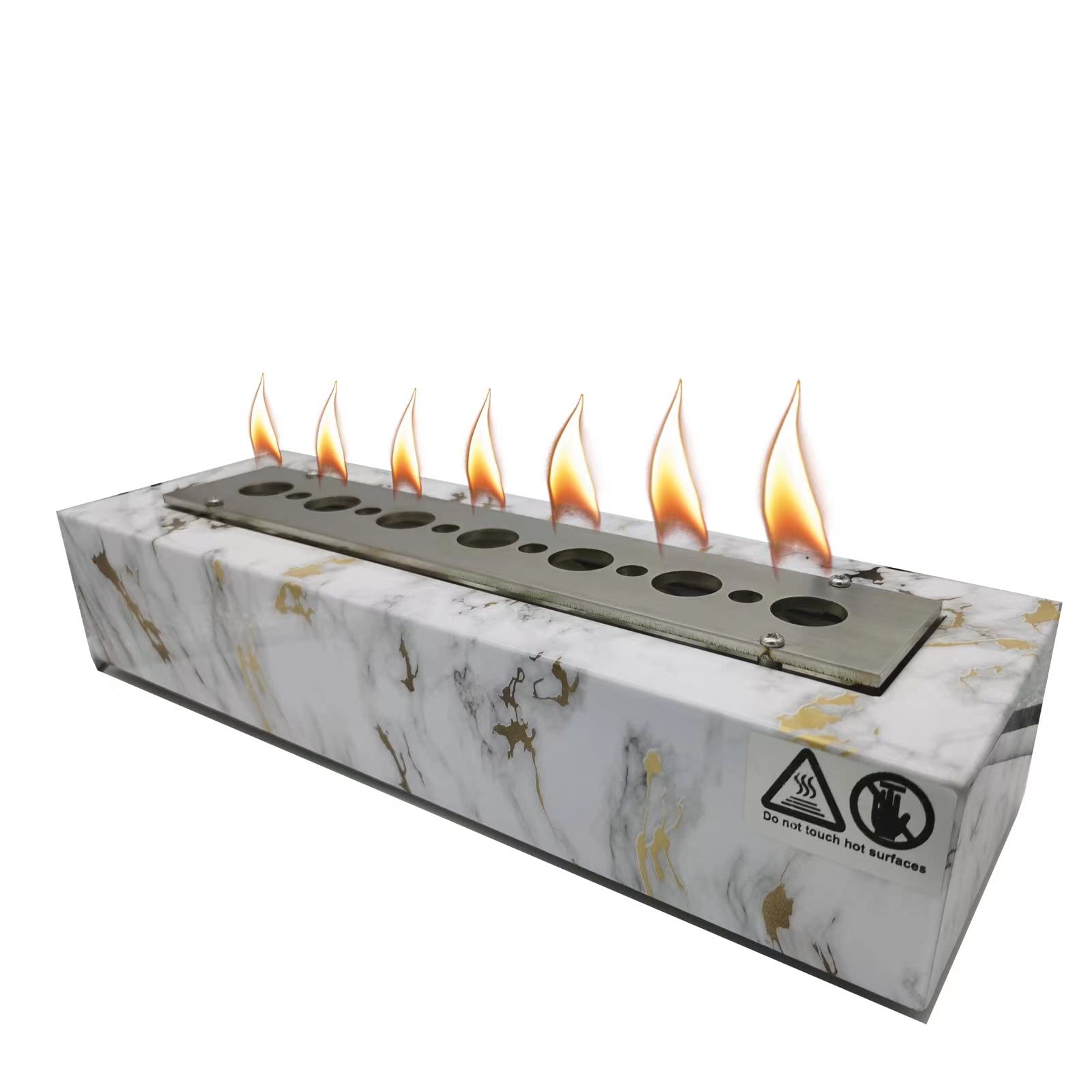 QOJT Table Top Fire Pit for Indoor, Bio Ethanol Fuel Mini Fire Pit, Tabletop Fireplace for Home Decor, Fire Bowl with Marble Stainless Steel Small Fire Pit (White-Gloden)