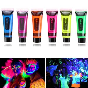 fusang glow in the dark face body paint,washable neon face body paint,black light face makeup for party halloween christmas cosplay masquerade etc 0.48oz set of 6 tubes(6 colors)