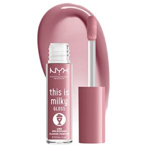 nyx professional makeup this is milky gloss, lip gloss with 12 hour hydration, vegan - ube milkshake (mauve purple)