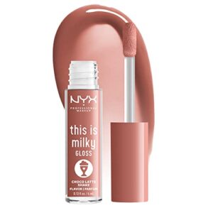 nyx professional makeup this is milky gloss, lip gloss with 12 hour hydration, vegan - choco latte shake (milk chocolate)