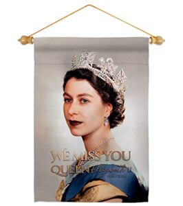 queen elizabeth ii flag we miss you garden flag set wood dowel sweet life sympathy remembrance memorial bereavement love support emotion postive house banner small yard gift double-sided, made in usa