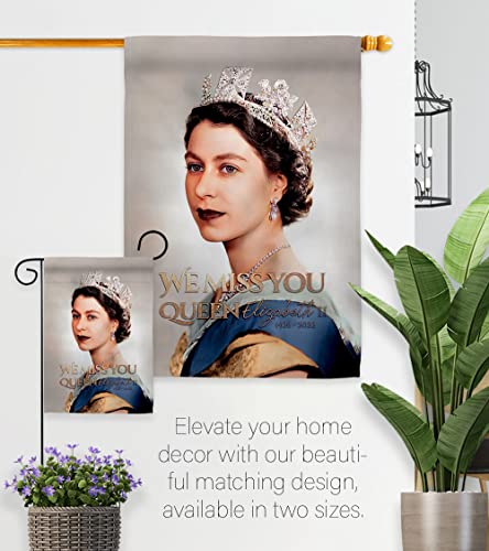 Queen Elizabeth II Flag We Miss You Garden Flag Set Wood Dowel Sweet Life Sympathy Remembrance Memorial Bereavement Love Support Emotion Postive House Banner Small Yard Gift Double-Sided, Made in USA