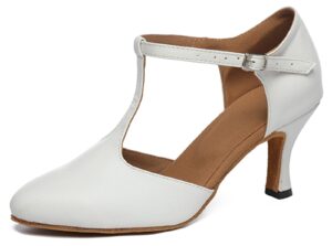 honeystore women's t-strap ballroom solid dance shoes latin white 9.5 b(m) us
