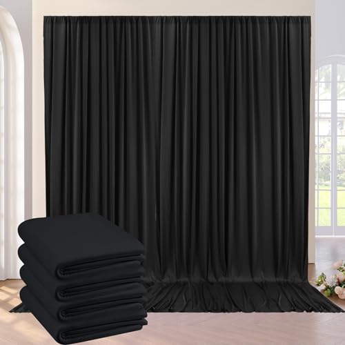 20ft×10ft Wrinkle Free Black Backdrop Curtain for Party, 4 Panels 5×10 ft Thick Silky Polyester Photo Backdrop Drapes for 50th Birthday Parties Baby Shower Graduation Wedding Photograhy Home Decor