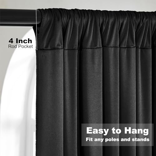 20ft×10ft Wrinkle Free Black Backdrop Curtain for Party, 4 Panels 5×10 ft Thick Silky Polyester Photo Backdrop Drapes for 50th Birthday Parties Baby Shower Graduation Wedding Photograhy Home Decor