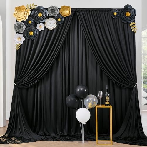 20ft×10ft Wrinkle Free Black Backdrop Curtain for Party, 4 Panels 5×10 ft Thick Silky Polyester Photo Backdrop Drapes for 50th Birthday Parties Baby Shower Graduation Wedding Photograhy Home Decor