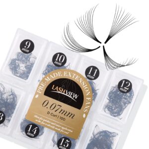 lashview 1000 premade volume eyelash extensions mixed tray 10d d curl premade lash fans pointed handmade thin base (10d-0.07d,9-16mm)