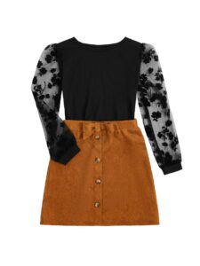 soly hux girl's skirt outfits long sleeve knitted shirt sweater tshirt tops & mini skirt design cute clothes 2 piece set black and brown 12 years