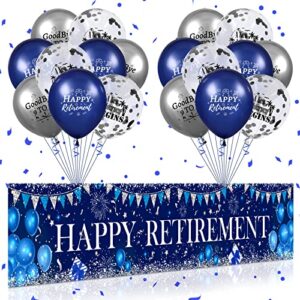 navy blue silver happy retirement party decorations large blue silver happy retirement banner yard sign with 18pcs balloons retirement party photo booth for men women office farewell party supplies