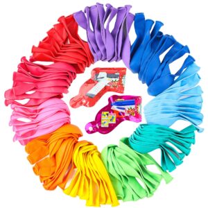 colorful balloons 100 pcs, assorted color 12 inches rainbow latex balloons with bonus confetti, 10 bright colors party balloons for birthday, wedding, baby shower, decoration (round-100)