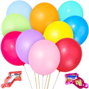 Colorful Balloons 100 PCS, Assorted Color 12 Inches Rainbow Latex Balloons with Bonus Confetti, 10 Bright Colors Party Balloons for Birthday, Wedding, Baby Shower, Decoration (Round-100)