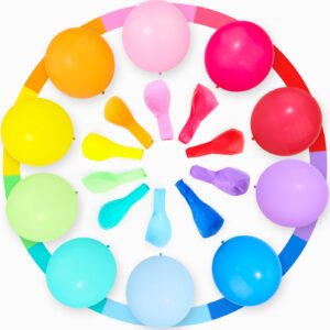 Colorful Balloons 100 PCS, Assorted Color 12 Inches Rainbow Latex Balloons with Bonus Confetti, 10 Bright Colors Party Balloons for Birthday, Wedding, Baby Shower, Decoration (Round-100)