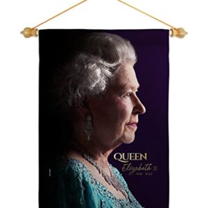 Queen Elizabeth II Flag - Set Wood Dowel Sweet Life Sympathy Remembrance Memorial Bereavement Love Support Emotion Postive - House Banner Small Yard Gift Double-Sided Made In USA 13 X 18.5