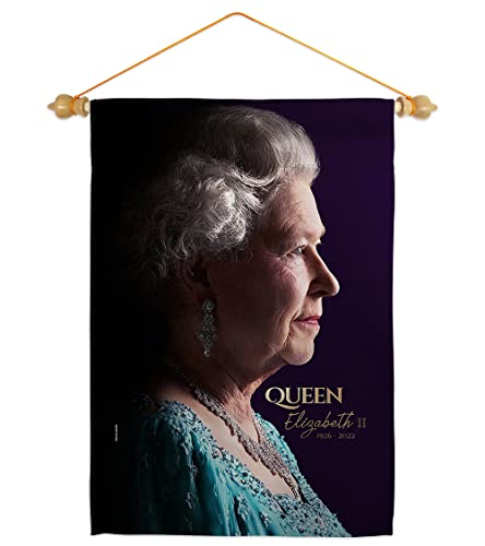 Queen Elizabeth II Flag - Set Wood Dowel Sweet Life Sympathy Remembrance Memorial Bereavement Love Support Emotion Postive - House Banner Small Yard Gift Double-Sided Made In USA 13 X 18.5