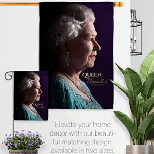 Queen Elizabeth II Flag - Set Wood Dowel Sweet Life Sympathy Remembrance Memorial Bereavement Love Support Emotion Postive - House Banner Small Yard Gift Double-Sided Made In USA 13 X 18.5