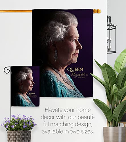 Queen Elizabeth II Flag - Set Wood Dowel Sweet Life Sympathy Remembrance Memorial Bereavement Love Support Emotion Postive - House Banner Small Yard Gift Double-Sided Made In USA 13 X 18.5