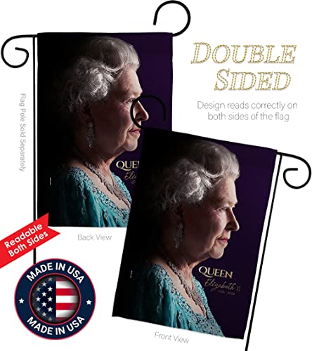 Queen Elizabeth II Flag - Set Wood Dowel Sweet Life Sympathy Remembrance Memorial Bereavement Love Support Emotion Postive - House Banner Small Yard Gift Double-Sided Made In USA 13 X 18.5