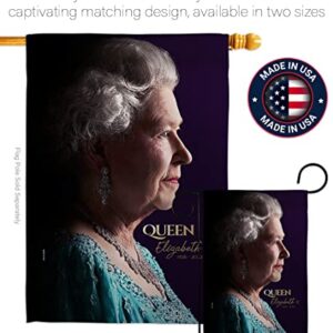 Queen Elizabeth II Flag - Set Wood Dowel Sweet Life Sympathy Remembrance Memorial Bereavement Love Support Emotion Postive - House Banner Small Yard Gift Double-Sided Made In USA 13 X 18.5