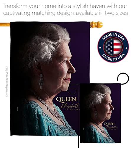 Queen Elizabeth II Flag - Set Wood Dowel Sweet Life Sympathy Remembrance Memorial Bereavement Love Support Emotion Postive - House Banner Small Yard Gift Double-Sided Made In USA 13 X 18.5