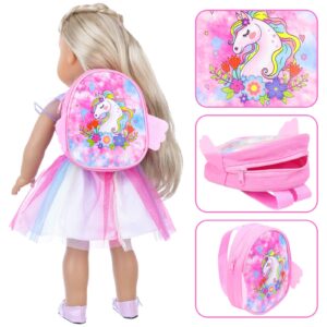 ECORELF 18 Inch Girl Doll Accessories and Clothes ,13Pcs School Supplies Set Included Doll Clothes Unicorn Print School Backpack, Pencil, Stationery, Random Sticker and Notebook,etc