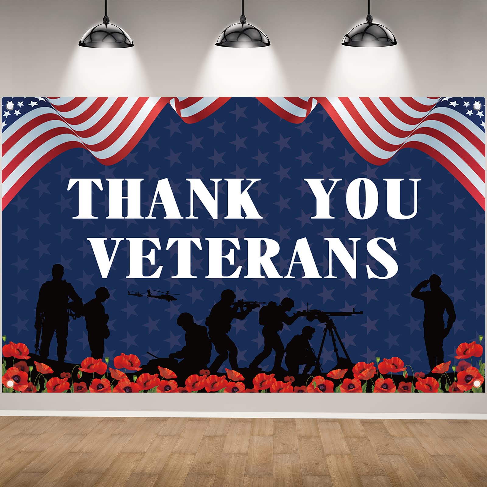 Veterans Day Backdrop Thank You Veterans Banner 4th of July Memorial Day Independence Day USA Patriotic Decorations and Supplies for Home Party