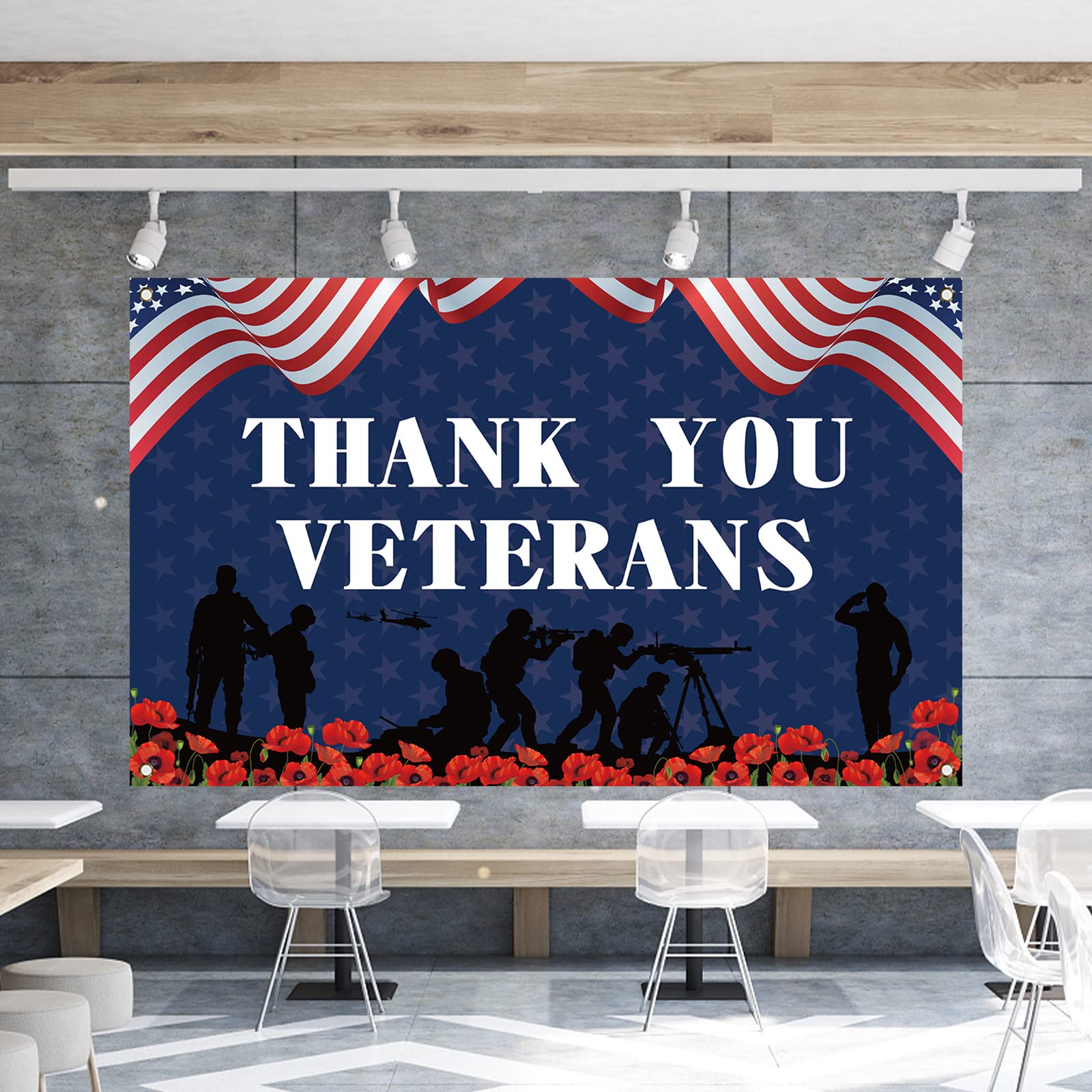 Veterans Day Backdrop Thank You Veterans Banner 4th of July Memorial Day Independence Day USA Patriotic Decorations and Supplies for Home Party