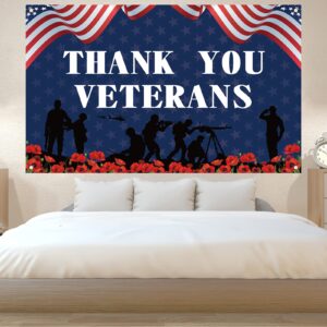 Veterans Day Backdrop Thank You Veterans Banner 4th of July Memorial Day Independence Day USA Patriotic Decorations and Supplies for Home Party