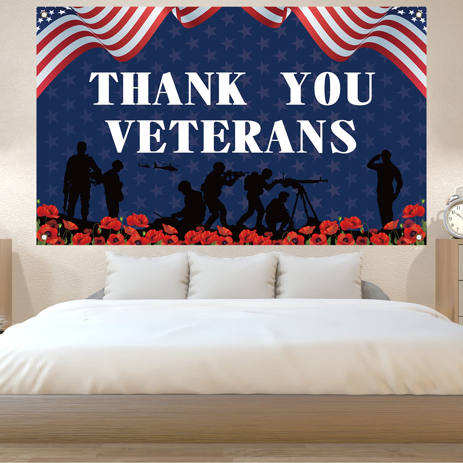 Veterans Day Backdrop Thank You Veterans Banner 4th of July Memorial Day Independence Day USA Patriotic Decorations and Supplies for Home Party