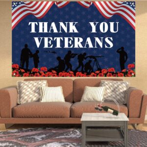 Veterans Day Backdrop Thank You Veterans Banner 4th of July Memorial Day Independence Day USA Patriotic Decorations and Supplies for Home Party